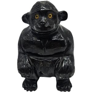 💚 Black Carved Sitting Primate Figurine